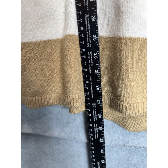 LOFT Cardigan Sweater‎ Womens Medium Tan White Stripe Open Front Pockets Casual - Picture 9 of 10